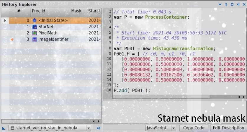 PixInsight 歷史記錄:StarNet 星雲遮罩做法的處理步驟(StarNet → PixelMath)