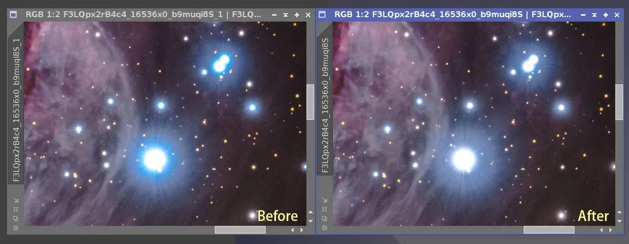 經 Photoshop 修補後，亮星旁藍色圈圈被消除的影像