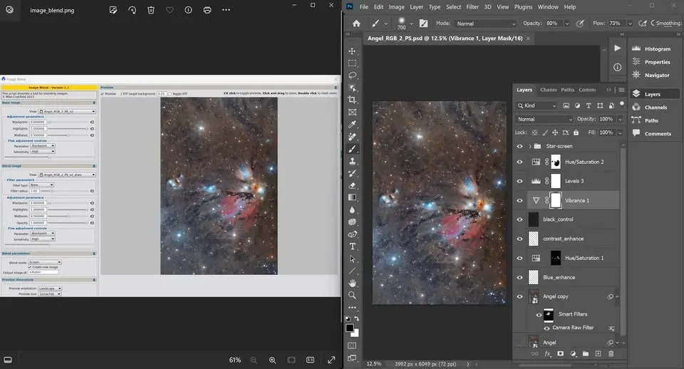 PixInsight 的 imageblend 腳本混合兩張影像的介面