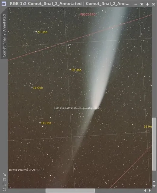 PixInsight 解星後自動標記彗星的影像