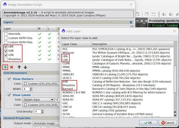 PixInsight Image Annotation Script 選擇目錄圖層的操作畫面