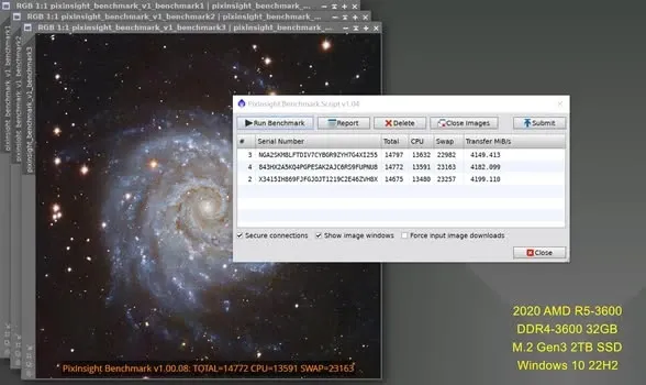 PixInsight 1.9 更新後三台電腦的 Benchmark 分數比較