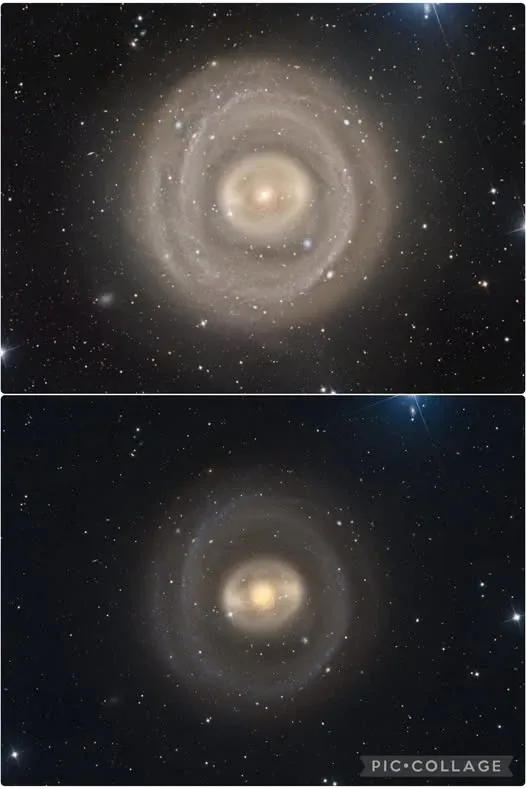 過度暴力拉伸(上)與重做後(下)的星系版本對照