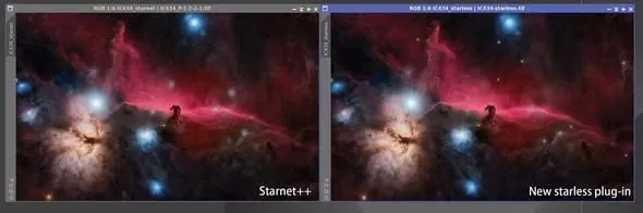 StarNet++（左）與新去星插件（右）的去星表現對照