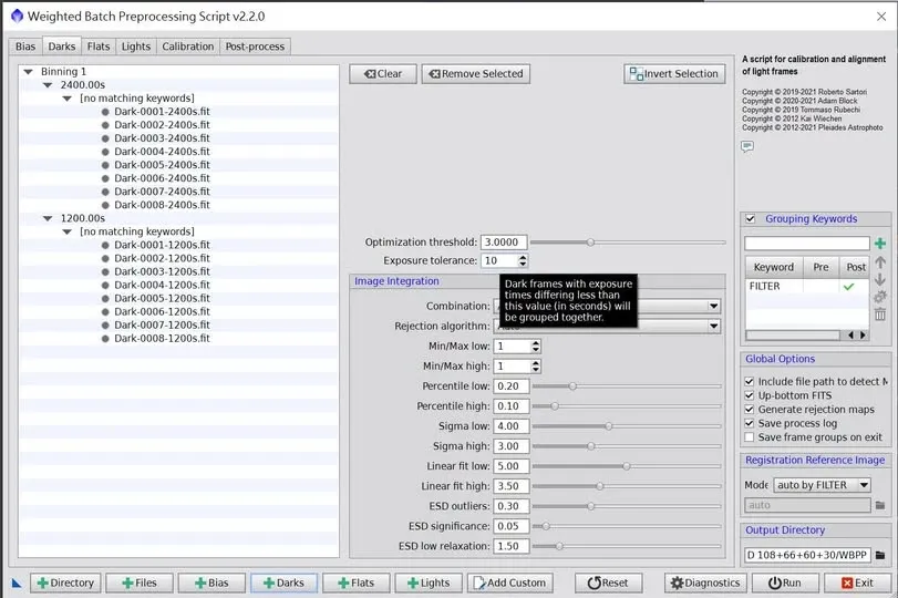 WBPP 的 Exposure tolerance 曝光容忍值設定