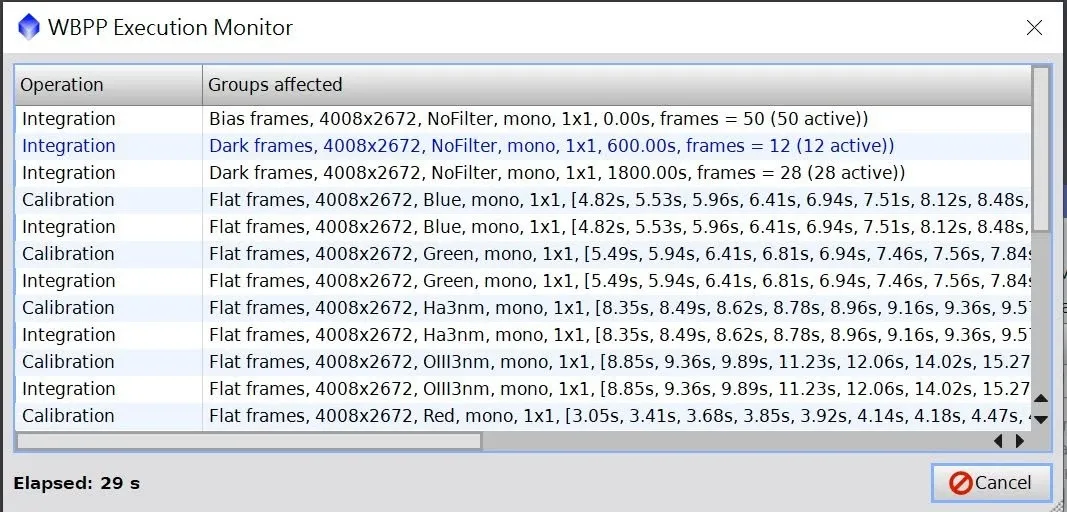 WBPP Execution Monitor 執行監視視窗