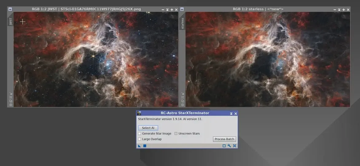 StarXTerminator 1.9.14 + AI 11 移除 JWST 八星芒星點的結果