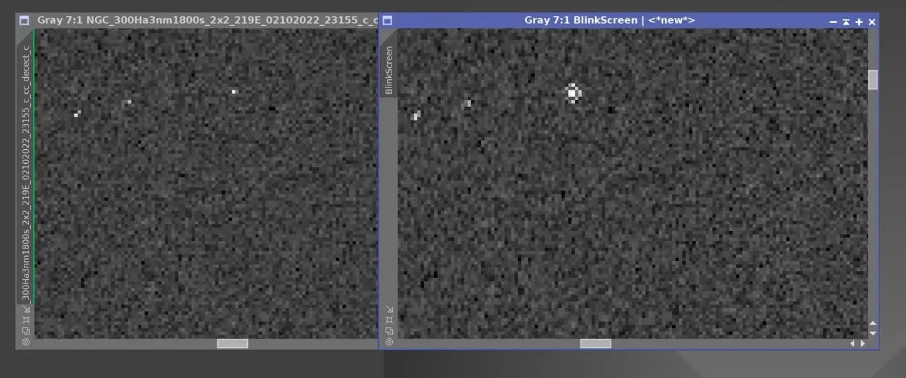 星點對齊前後對照：熱噪點被內插演算法改造成甜甜圈狀