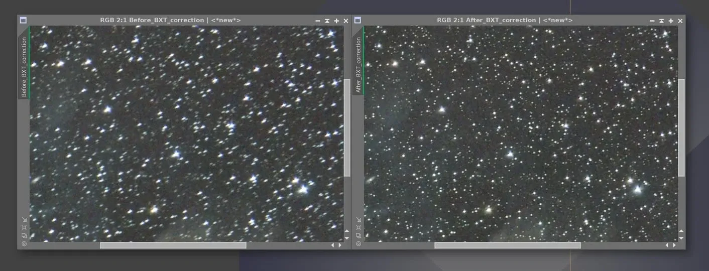 Sigma ART 105mm 周邊像差經 BXT AI4 校正後星點變圓的對照