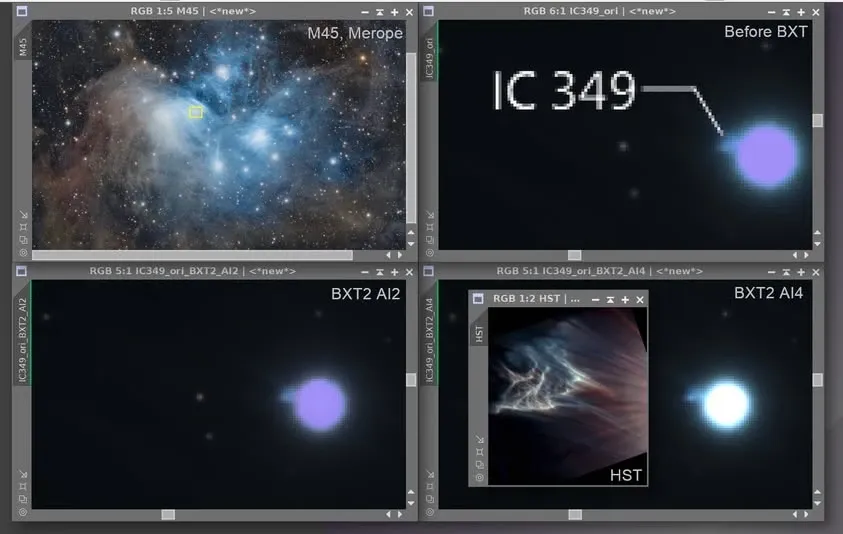 IC 349 經 BXT AI4 反捲積後與哈伯影像的對比