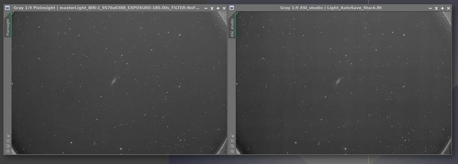 左為 PixInsight、右為 ASI Studio 疊圖的結果對照