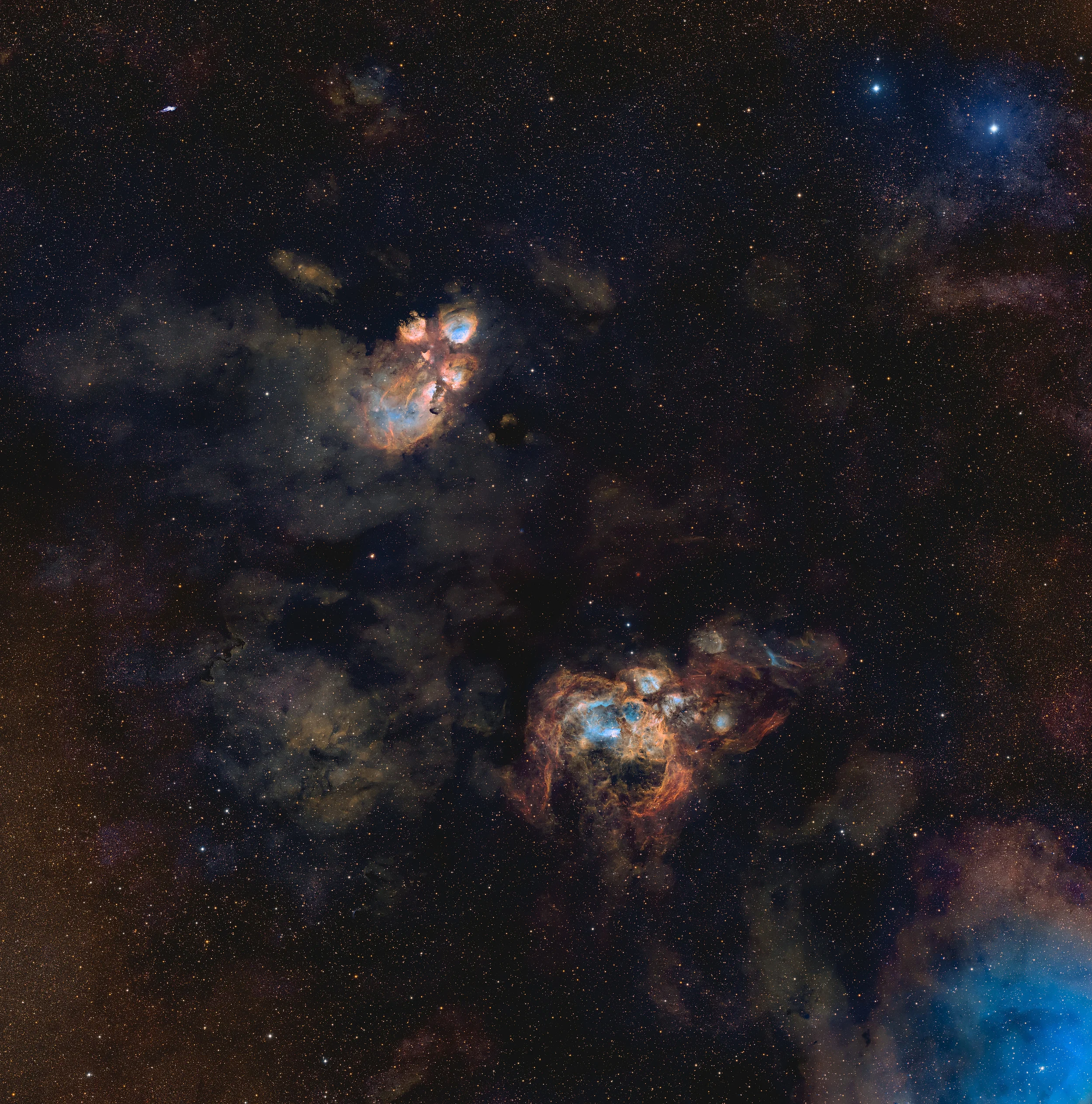 SH2-11 Lobster Nebula, SH2-8 Cat's Paw Nebula & NGC 6302 Butterfly Nebula
